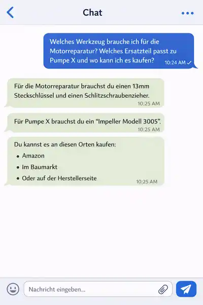 Chatverlauf eines KI-Wartungsassistenten