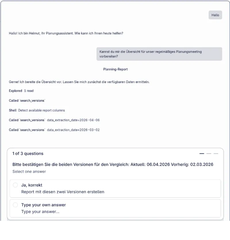 Beispielansicht zur Meeting-Vorbereitung im Demand-Planning-Agenten
